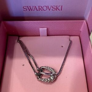 Swarovski Silver Buckle Necklace with Clear Crystals